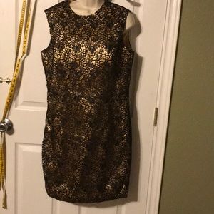 Gold Dress with Black Lace Overlay